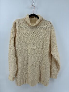 All Week Long 100% Wool Cozy Cable Knit Turtleneck Sweater in Cream Fisherman